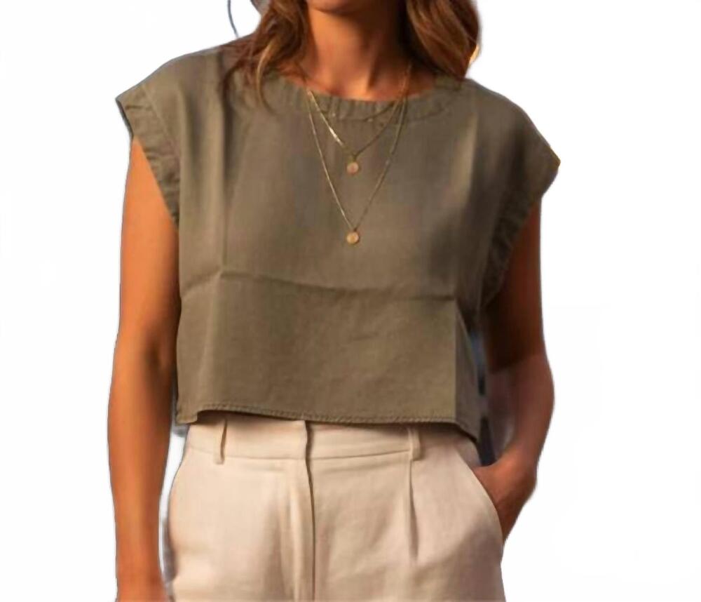 NEW EE:SOME button back cropped top in olive